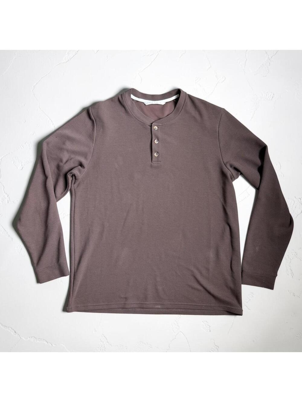 Free Fly Brown Waffle Knit Long Sleeve Henley Shirt Size XL